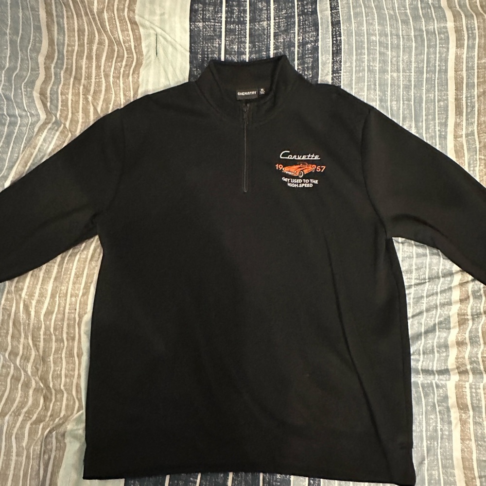 Chemistry Corvette Black and Orange Zip-Up Men's Sweater